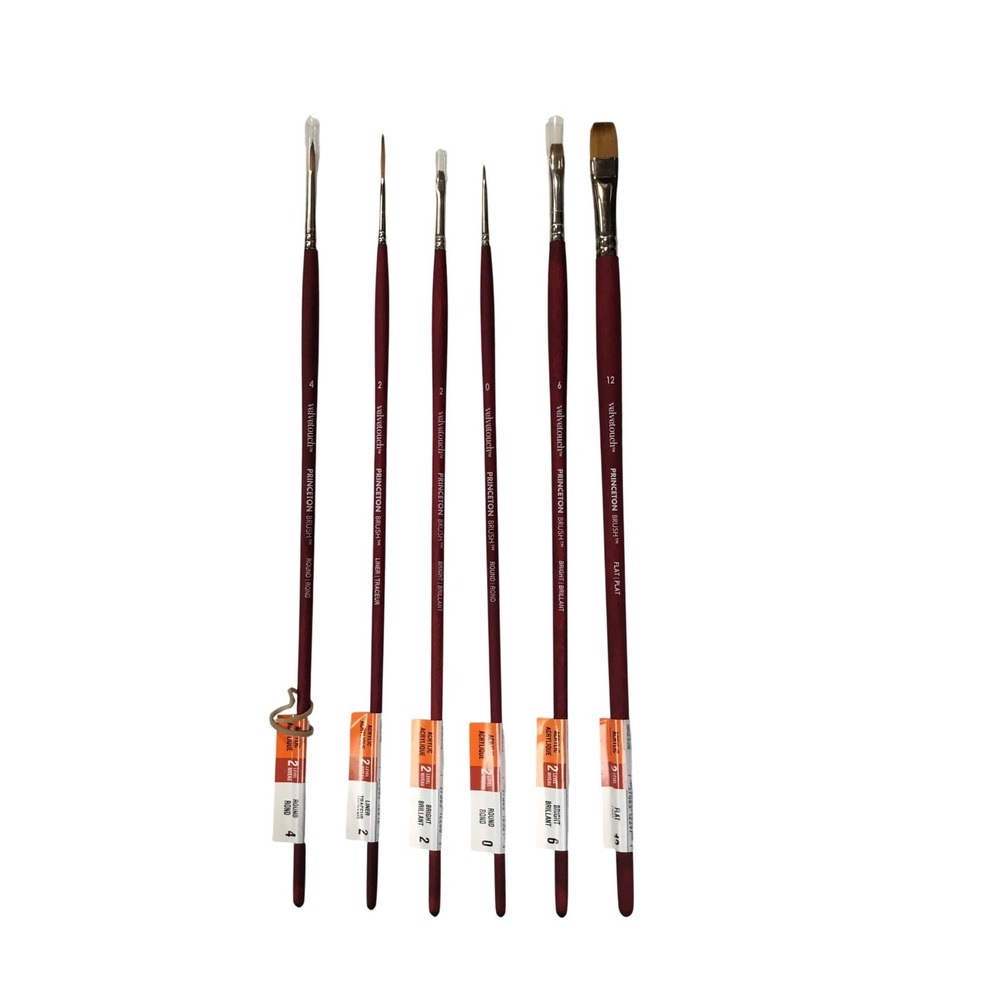 Princeton Brush Velvetouch Acrylic Paint Brush Set 6 Pieces Bright Flat Round